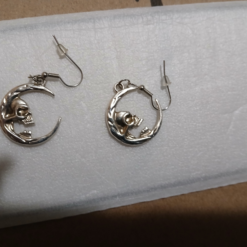 Gold Skull Crescent Earrings